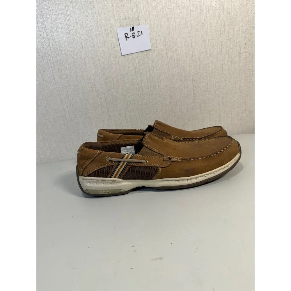 Dunham Mens MCN412BR Brown Leather Slip On Boat Shoes Loafers R-BAR Size 11.5 D